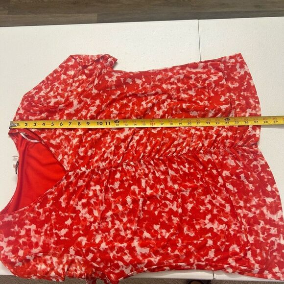 Calvin Klein Women’s 3X Red Abstract Ruched Blouse‎ V-Neck Stretch Top Plus Size - Picture 8 of 9